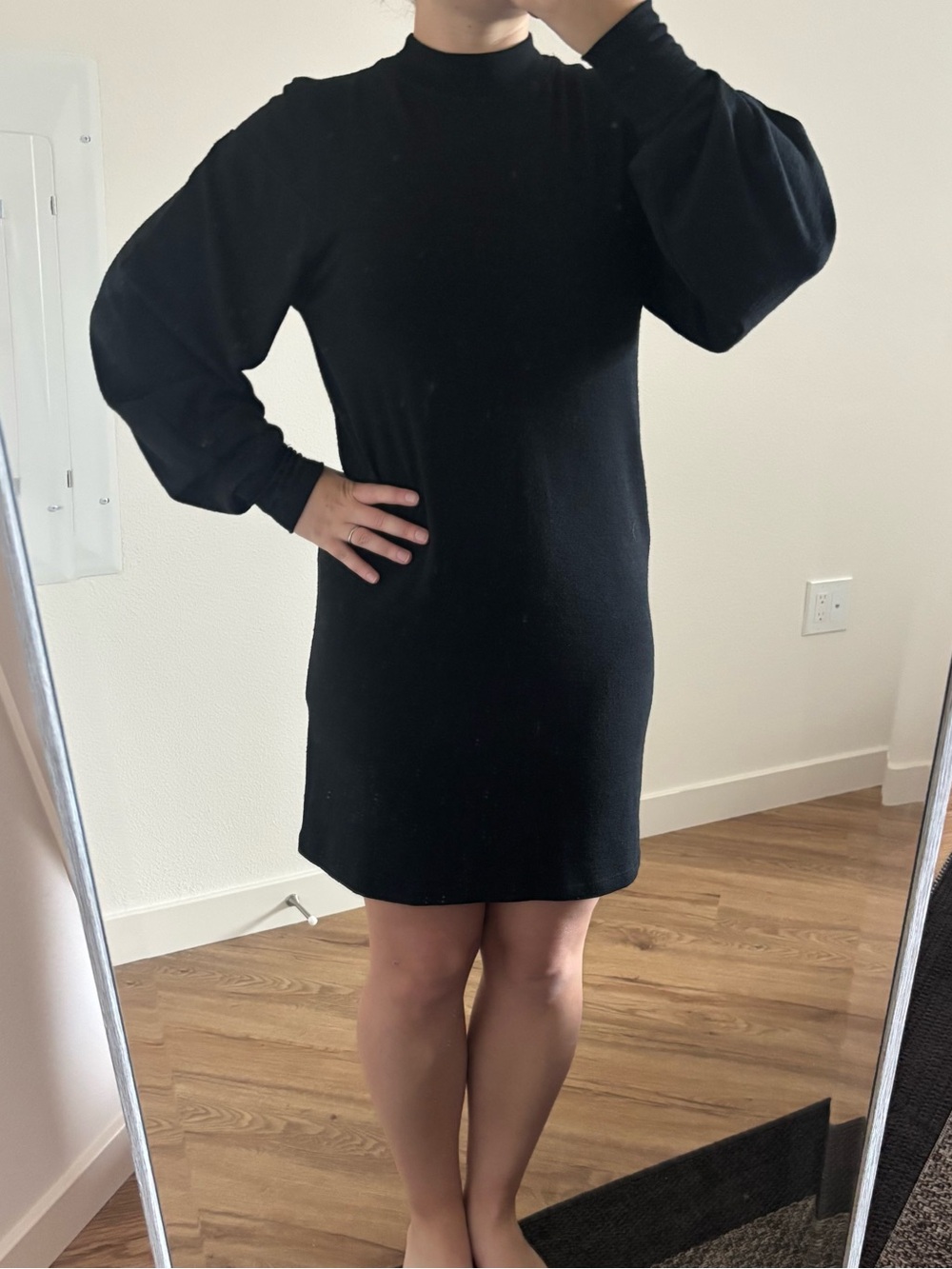 rag & bone Black Long-Sleeve Crewneck bishop sleeve mini dress women’s medium m